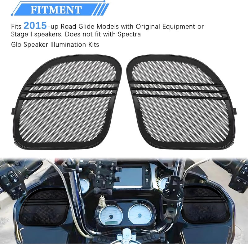VPZMT Black Front Fairing Speaker Grills Cover for Harley Road Glide FLTRX FLTRK FLTRXS FLTRUSE FLTRXSE 2015-2025, One Pair, 5 * 7 Inch Metal - Image 4